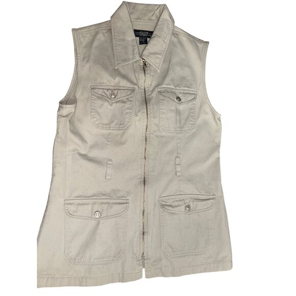 907 Company Small Utility Travel Vest Neutral Cotton Zip Front Functional - Picture 9 of 10